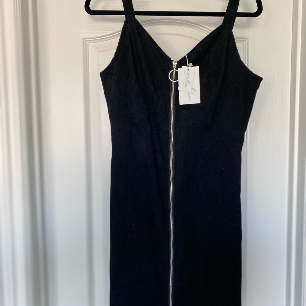 Cali blue black corduroy zip up dress